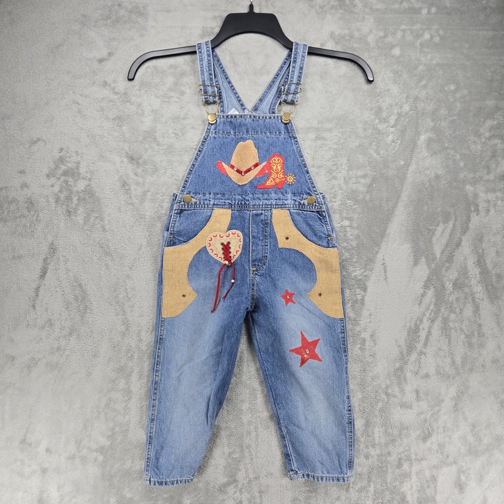 Vintage Bon Bon USA Girl's 4T Overalls Denim Blue 100% Cotton Cowgirl‎ Western